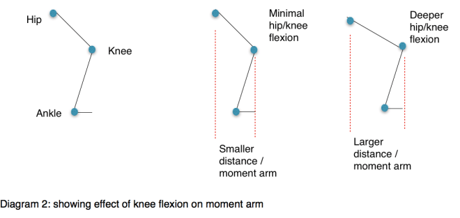 Diagram 2: showing effect of knee flexion on moment arm