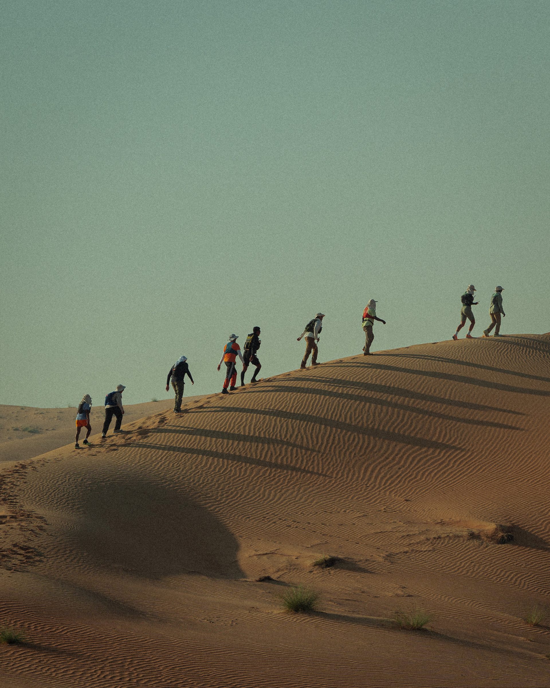 Walk1000 team crossing a desert dune in Abu Dhabi